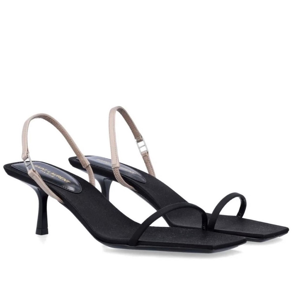 Saint Laurent Black and Cream Slingback Heels